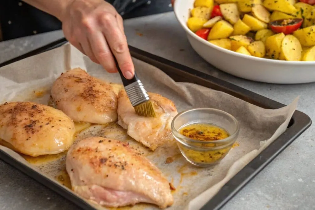 Baked Chicken And Potatoes Preparation 
