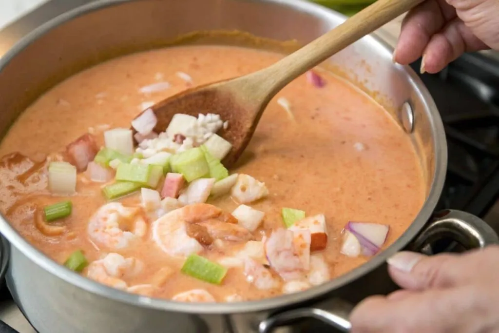 Creamy Crab And Shrimp Seafood Bisque Preparation (1)