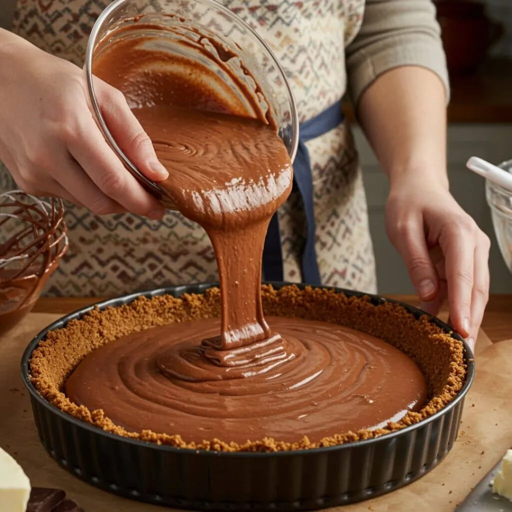 Chocolate Caramel Cheesecake Preparation 