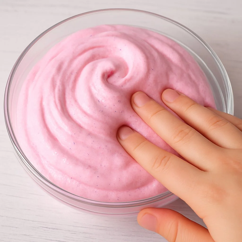 Colorful fluffy slime in various pastel shades ready for play.