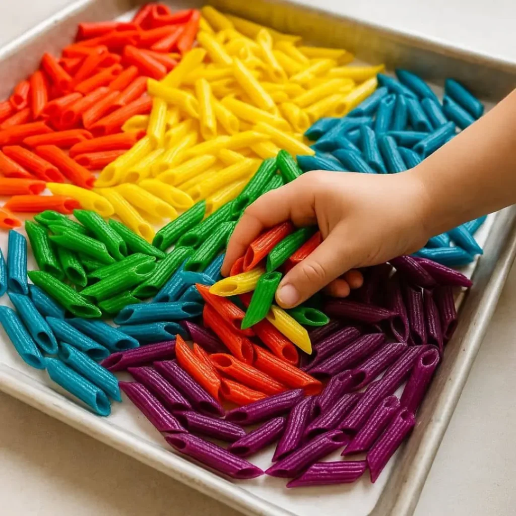 Dyed Pasta for Sensory Play and Crafts