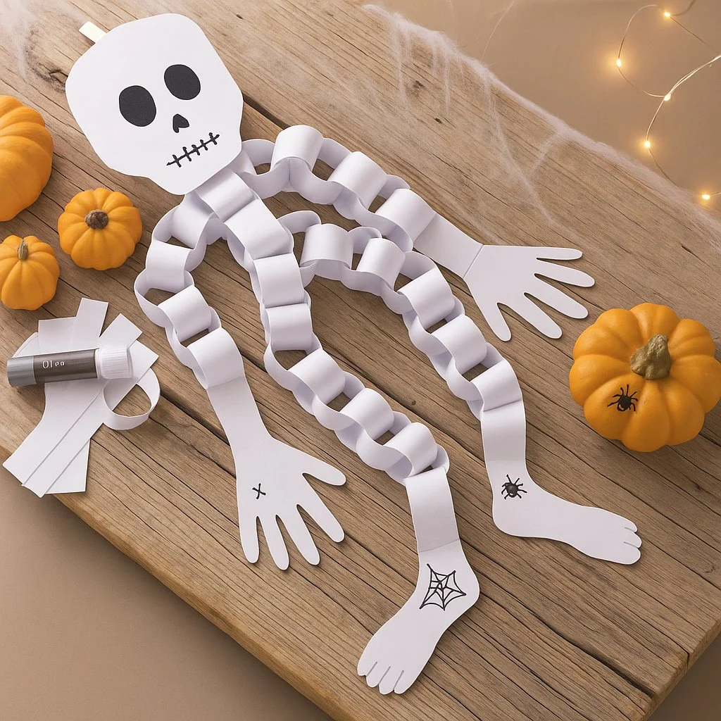 Adorable skeleton paper garland for Halloween decor.