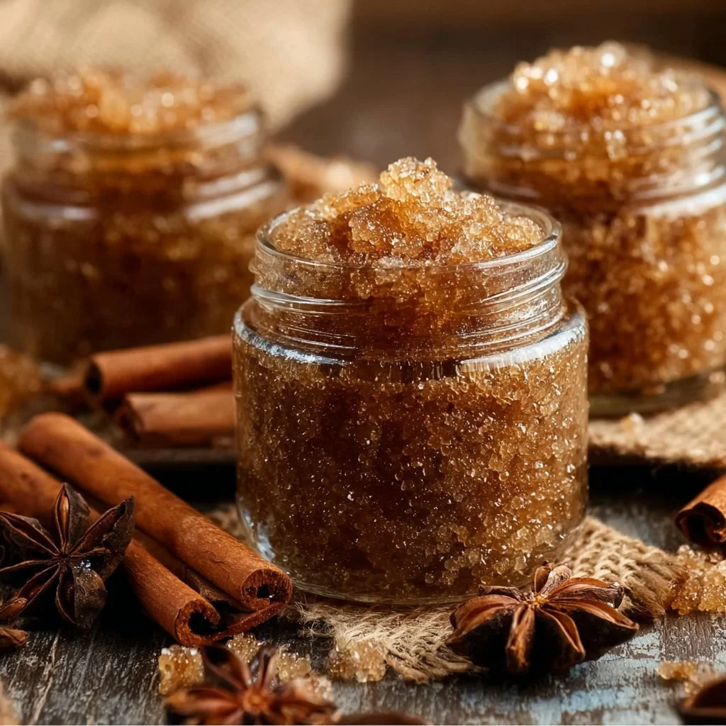 Homemade cinnamon and brown sugar body scrub for glowing skin