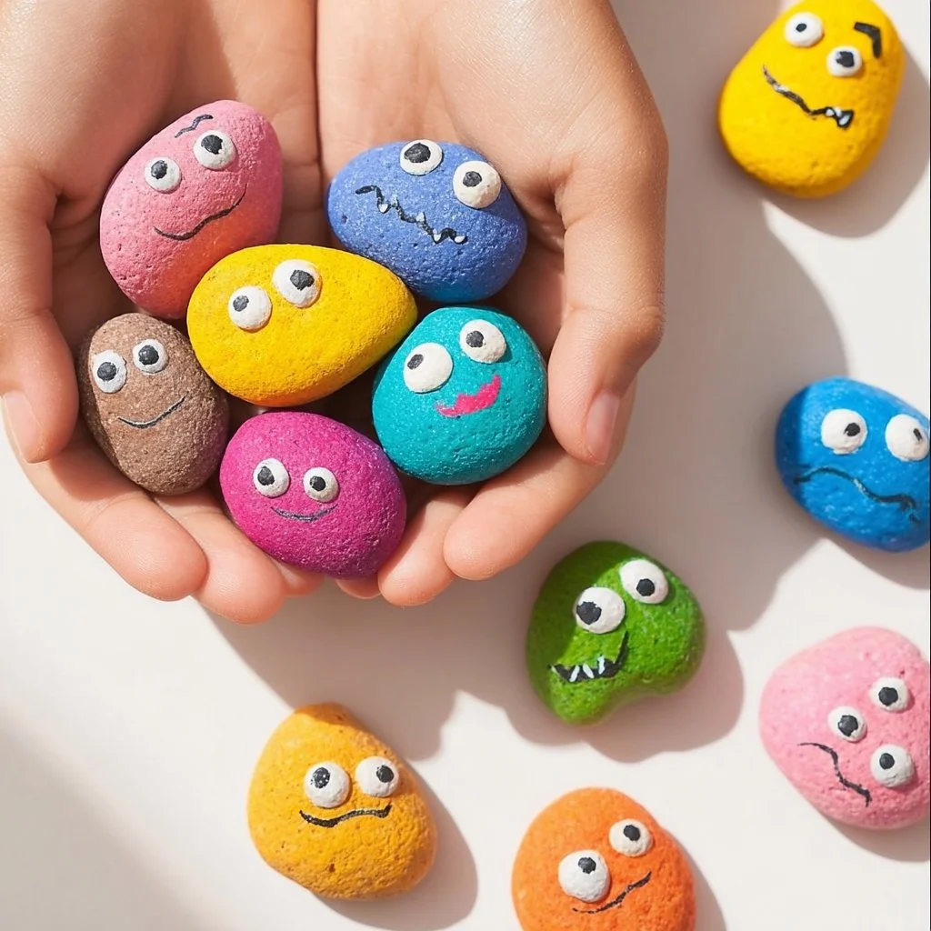 Colorful salt dough monster pets in various shapes and sizes for kids' crafts.