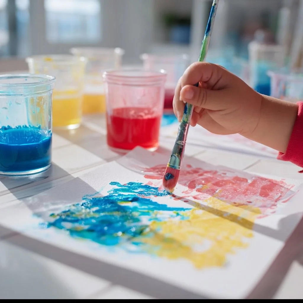 Vibrant sugar water painting showcasing colors and textures in a unique art form.